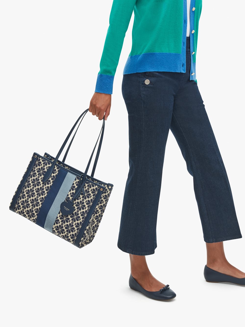 Women's blue multi spade flower jacquard stripe market medium tote | Kate Spade
