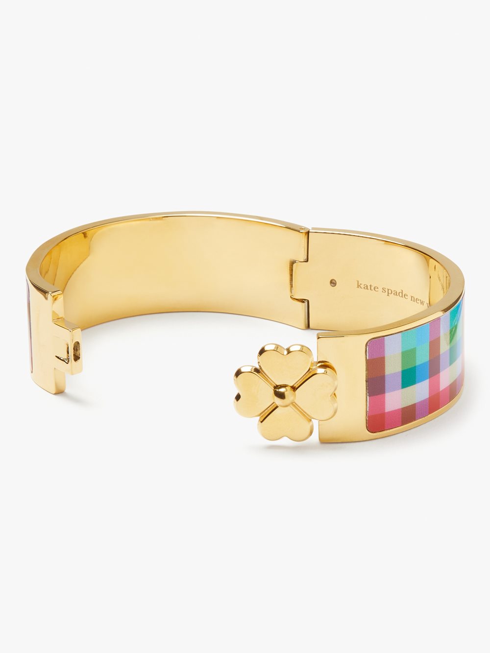 Women's blue madras plaid heritage spade flower wide hinged bangle | Kate Spade
