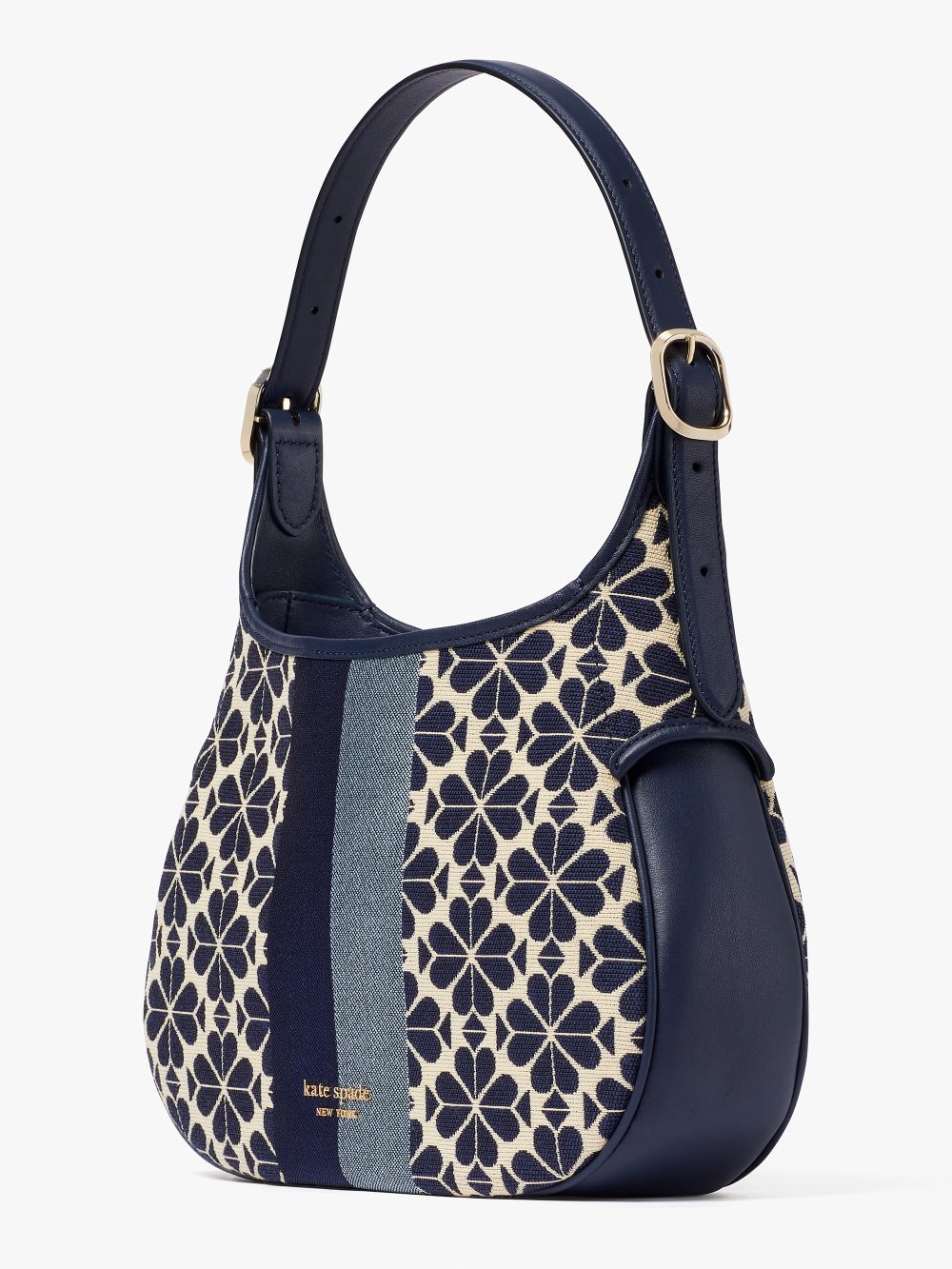 Women's blue multicolor spade flower jacquard stripe penny small hobo bag | Kate Spade