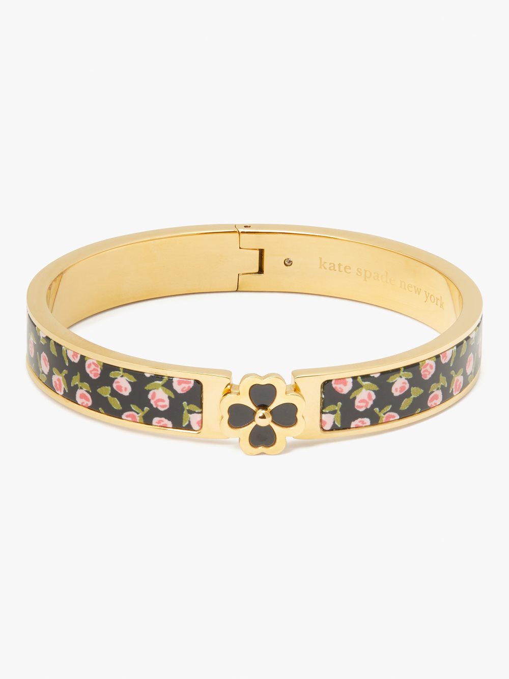 Women's black ditsy rose heritage spade flower hinged bangle | Kate Spade