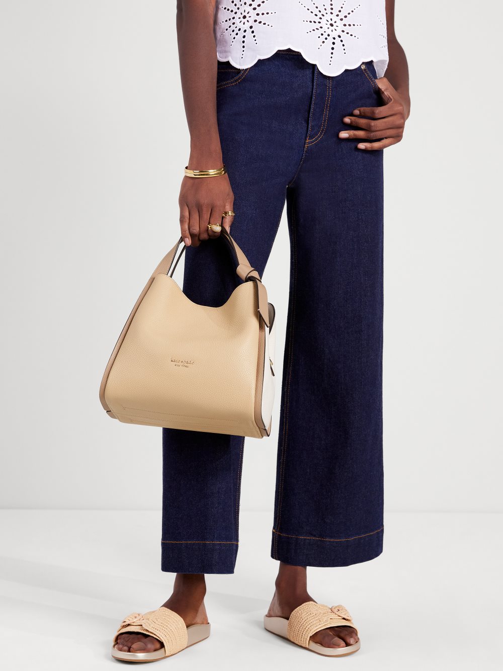 Women's warm stone multi knott colorblocked medium crossbody tote | Kate Spade