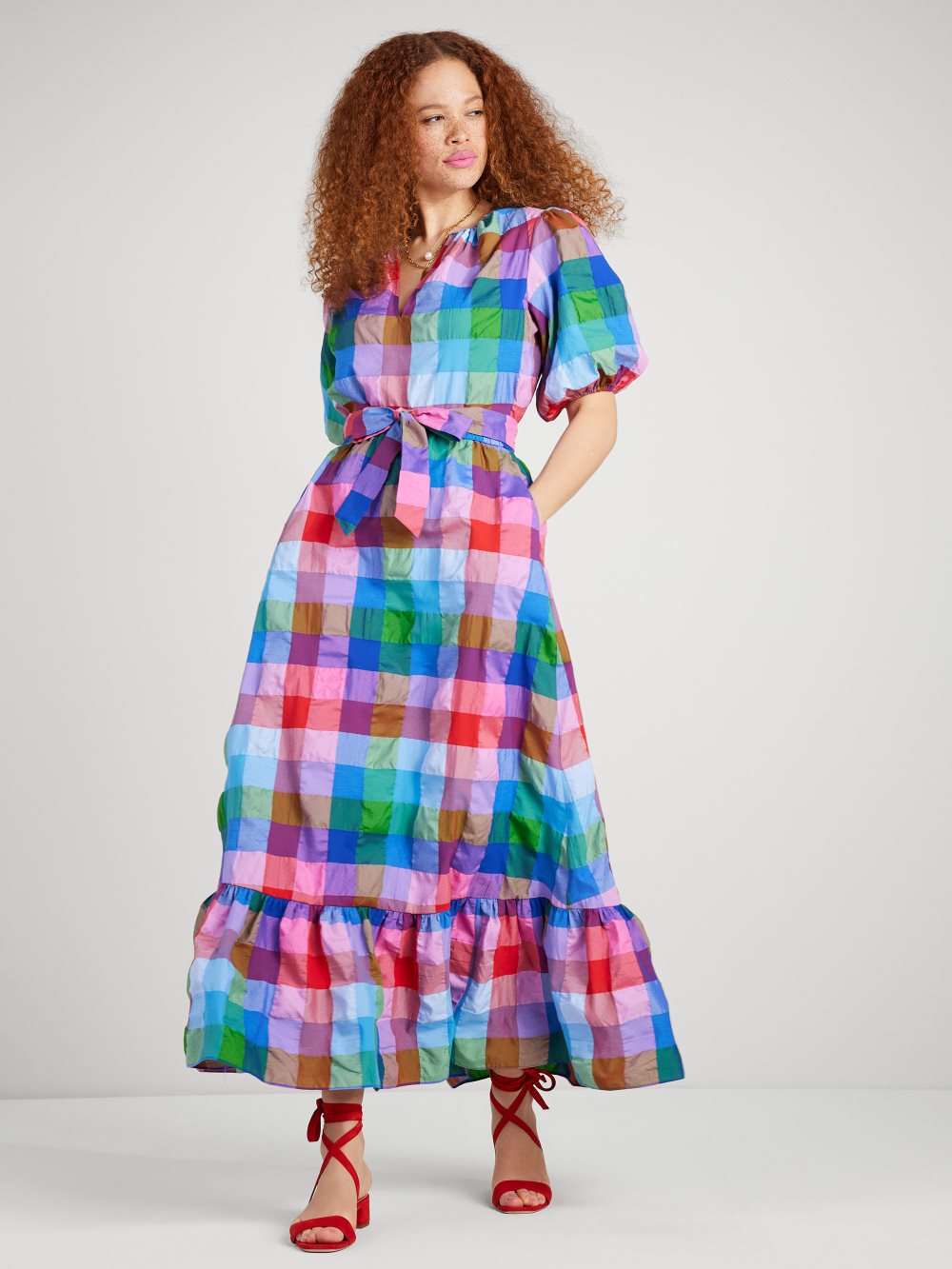 Women's blue multi_ madras tie-waist skirt | Kate Spade